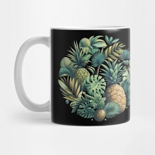 Tropical Vibes Round Composition - Laid-Back and Exotic Feel with Palms and Pineapples Mug